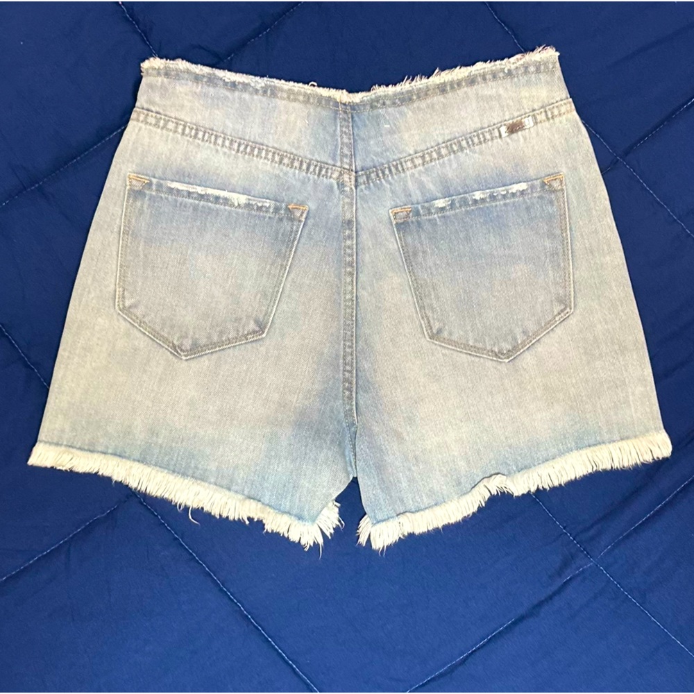 KanCan Distress Light Wash Denim 11" HIGH Rise Button Fly Cute Shortie Shorts S - Picture 4 of 14